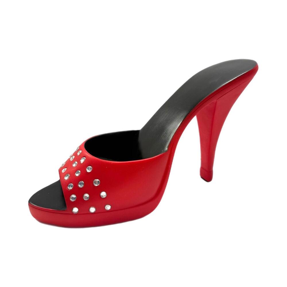 Decorative 7.5” Red High Heel Resin Shoe Small Bottle Holder/Stand - Rhinestone